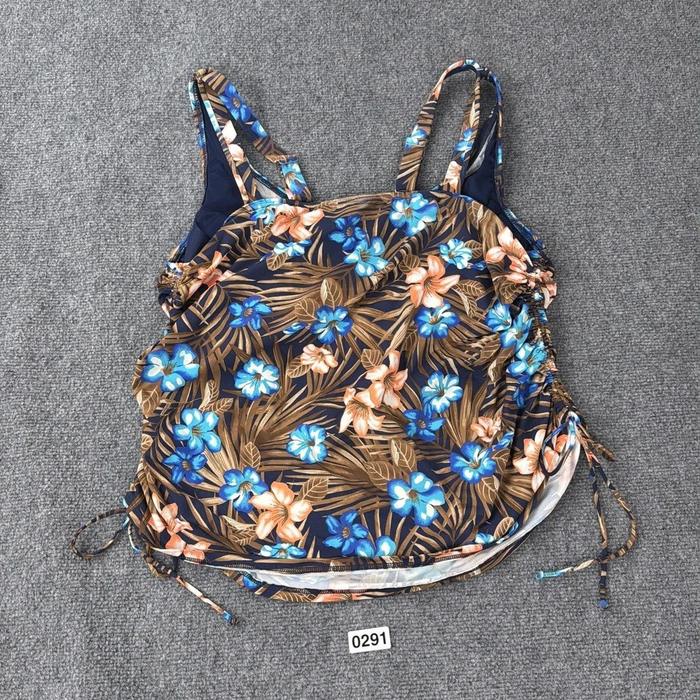 Lands End Tankini Swim Top Womens 18W Tropical Floral Ruched Beach